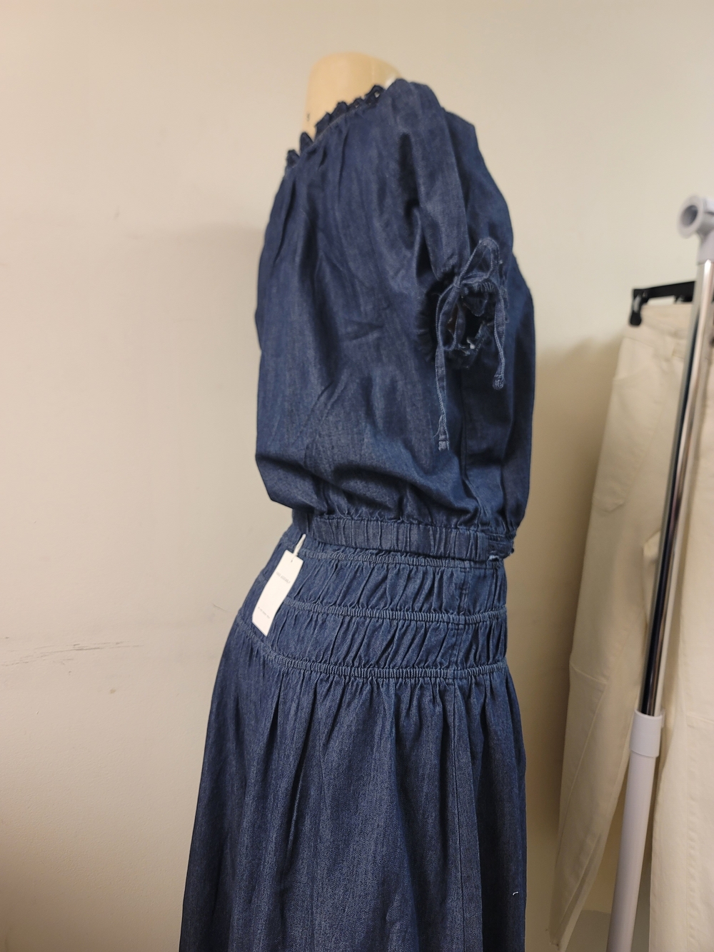 Women's Navy Blue Embroidered Denim Set. - Picture 5 of 9